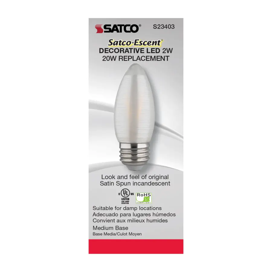 2 Watt C11 LED Filament - Satin Spun - Clear - Medium base - 2700K - 120 Lumens - 120 Volt - Image 4