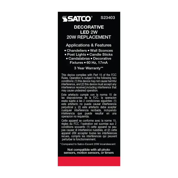 2 Watt C11 LED Filament - Satin Spun - Clear - Medium base - 2700K - 120 Lumens - 120 Volt - Image 7