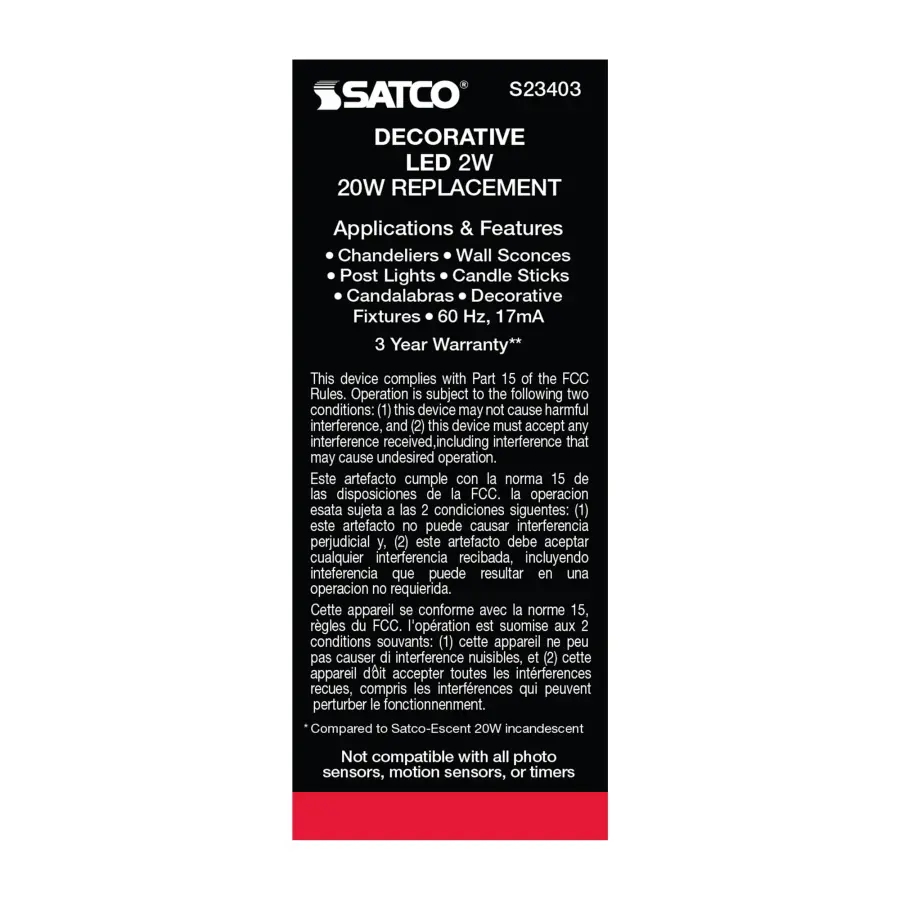 2 Watt C11 LED Filament - Satin Spun - Clear - Medium base - 2700K - 120 Lumens - 120 Volt - Image 7