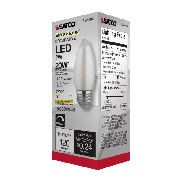 2 Watt C11 LED Filament - Satin Spun - Clear - Medium base - 2700K - 120 Lumens - 120 Volt - Image 8