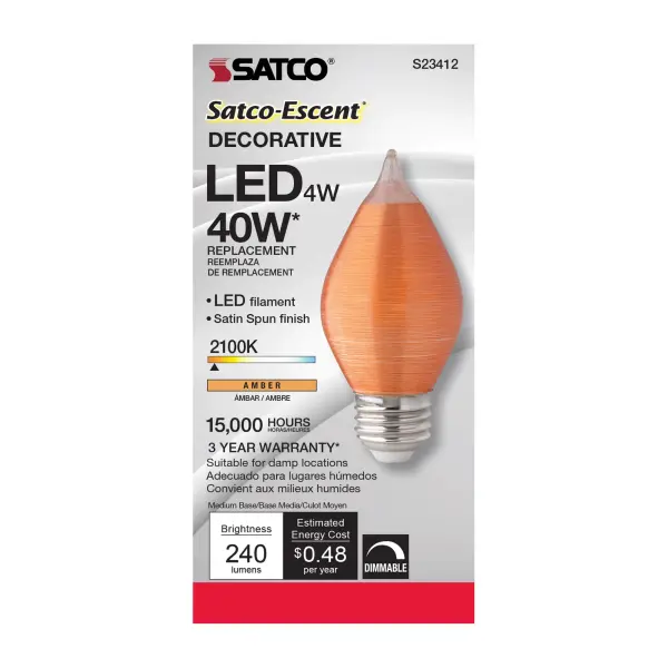 4 Watt C15 LED Filament - Satin Spun - Amber - Medium base - 2100K - 240 Lumens - 120 Volt - Image 3