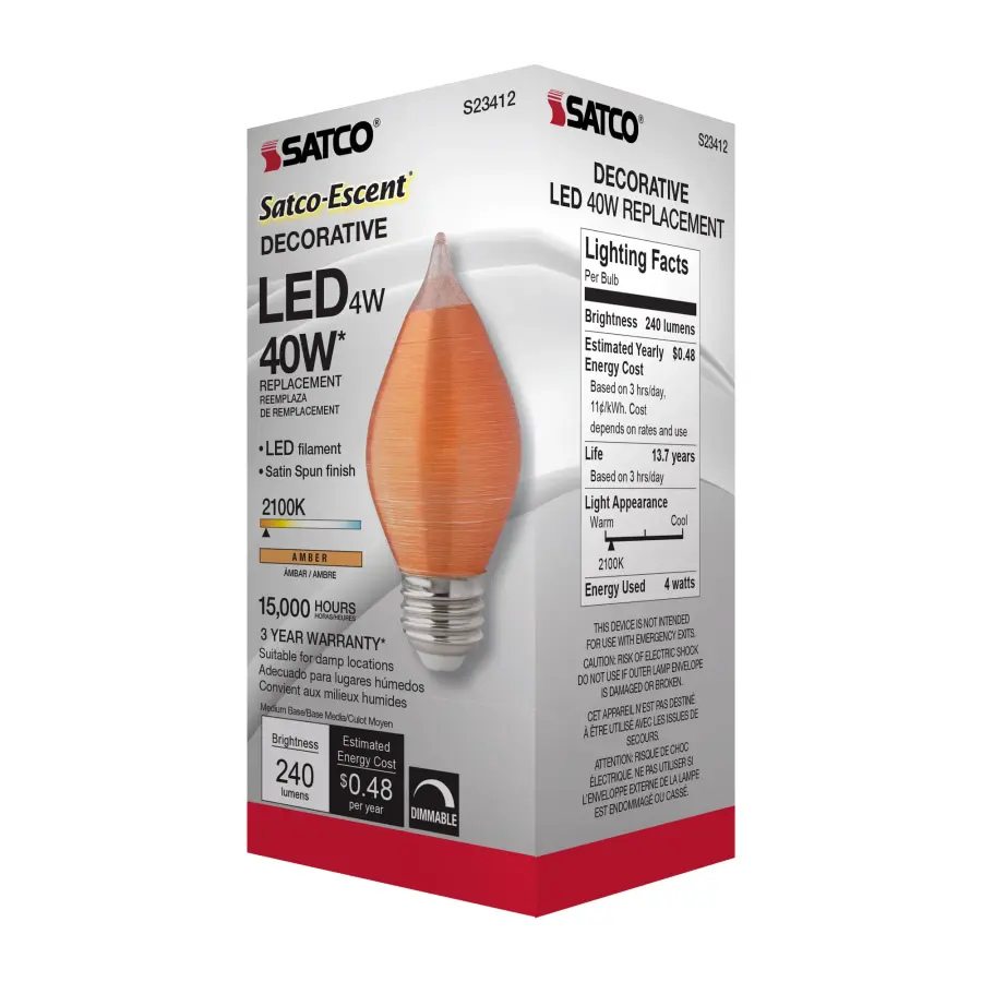 4 Watt C15 LED Filament - Satin Spun - Amber - Medium base - 2100K - 240 Lumens - 120 Volt - Image 9