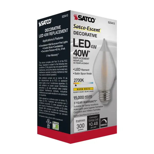 4 Watt C15 LED Filament - Satin Spun - Clear - Medium base - 2700K - 300 Lumens - 120 Volt - Image 11