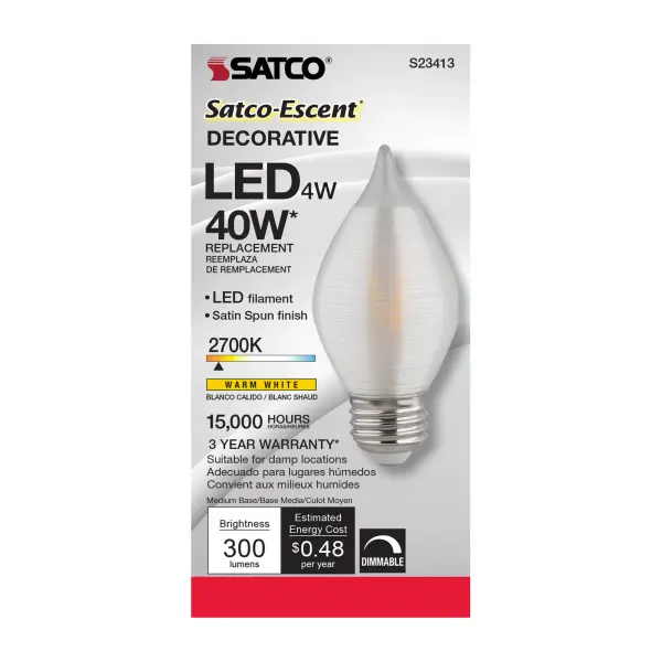 4 Watt C15 LED Filament - Satin Spun - Clear - Medium base - 2700K - 300 Lumens - 120 Volt - Image 4