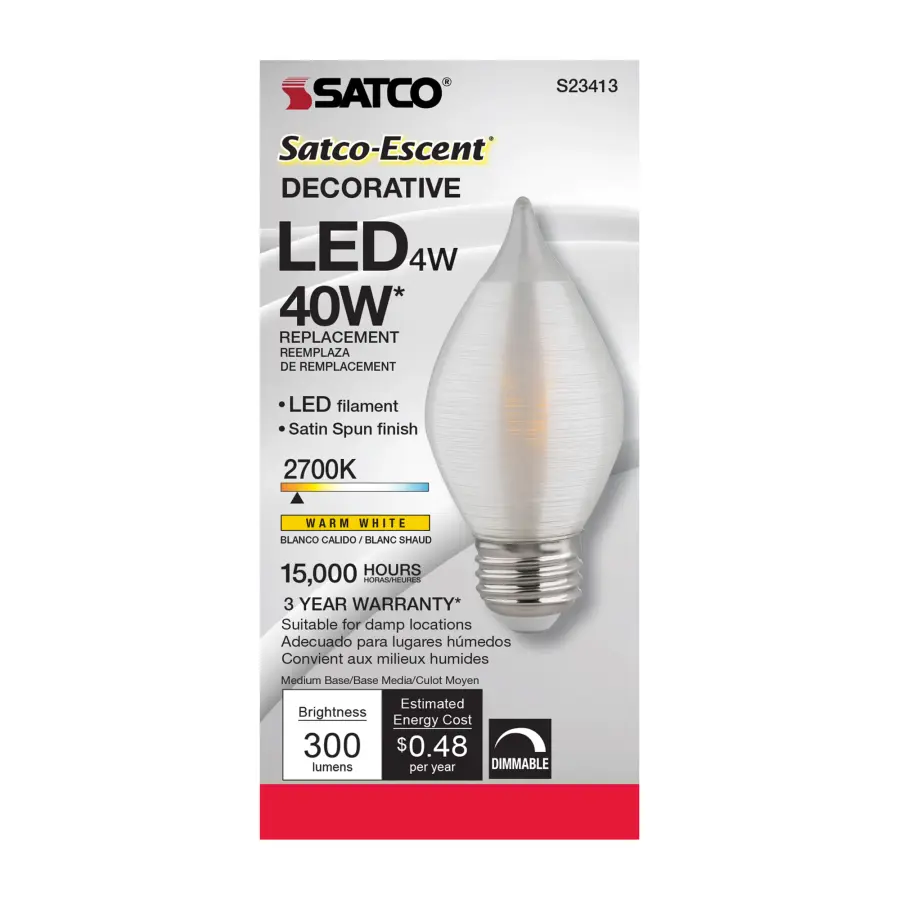 4 Watt C15 LED Filament - Satin Spun - Clear - Medium base - 2700K - 300 Lumens - 120 Volt - Image 4