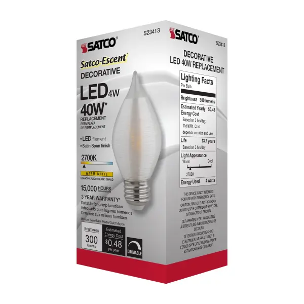 4 Watt C15 LED Filament - Satin Spun - Clear - Medium base - 2700K - 300 Lumens - 120 Volt - Image 10