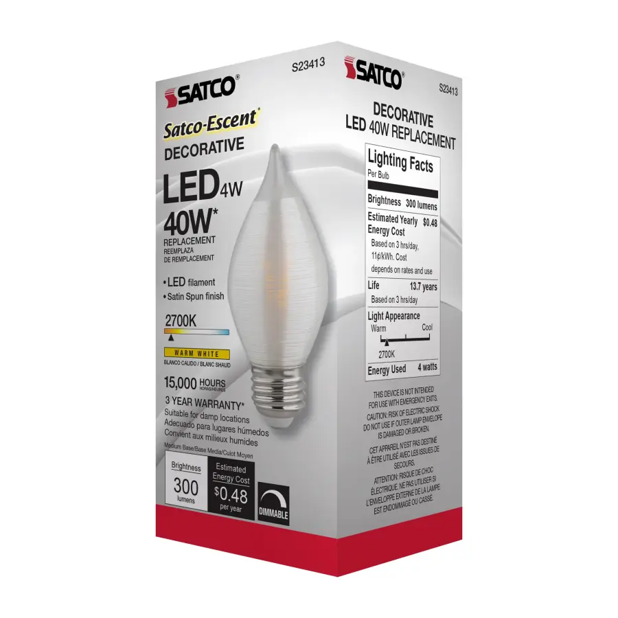 4 Watt C15 LED Filament - Satin Spun - Clear - Medium base - 2700K - 300 Lumens - 120 Volt - Image 10
