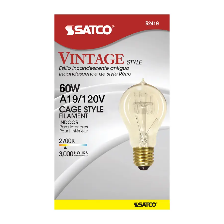 60 Watt A19 Incandescent - Clear - 3000 Average rated hours - 240 Lumens - Medium base - 120 Volt - Image 3