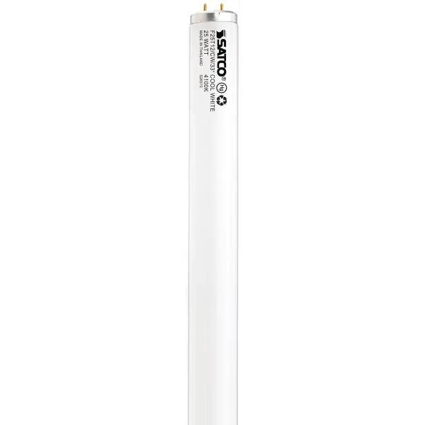Satco's 25-watt, 33 inch, 4100K linear fluorescent lamp brings an alluring light to a variety of work spaces. The lamp shape is T12, with a Medium Bi Pin base. The fluorescent lamp has a white finish, and is rated for 7500 hours of use.