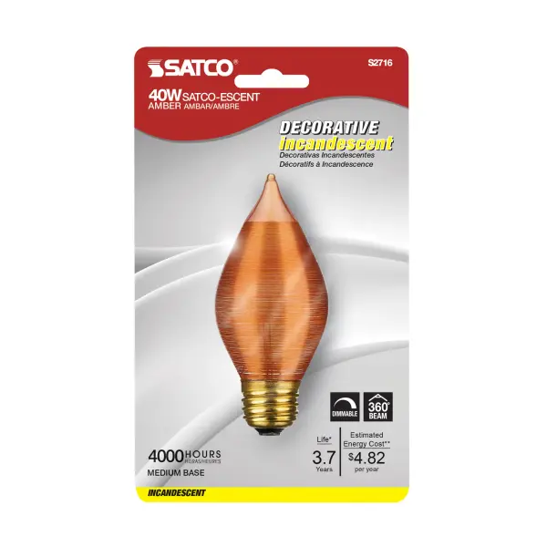 40 Watt C15 Incandescent - Spun Amber - 4000 Average rated hours - Medium base - 120 Volt - Carded - Image 3