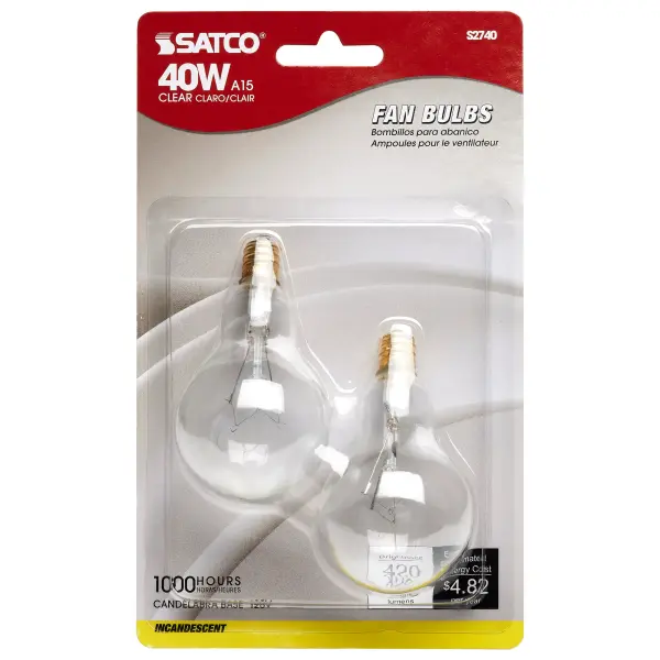 40 Watt A15 Incandescent - Clear - Appliance Lamp - 1000 Average rated hours - 420 Lumens - Candelabra base - 120 Volt - 2-Card - Image 2