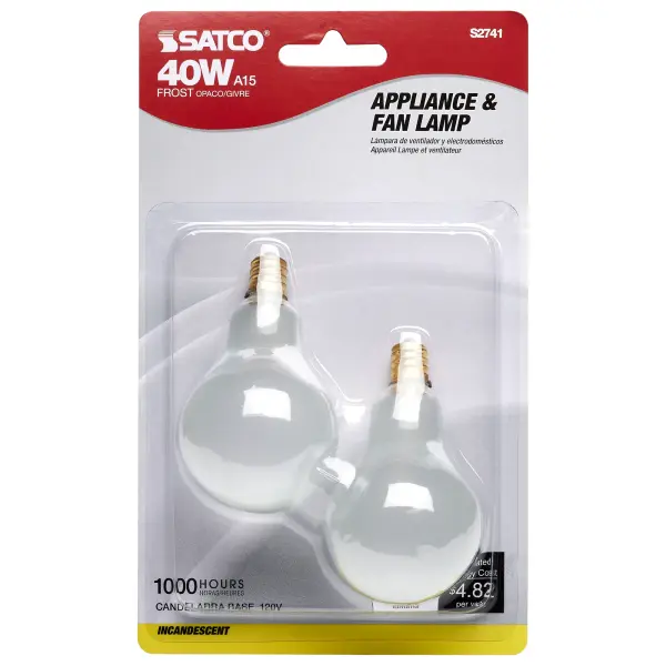 40 Watt A15 Incandescent - Frost - Appliance Lamp - 1000 Average rated hours - 420 Lumens - Candelabra base - 120 Volt - 2-Card - Image 2