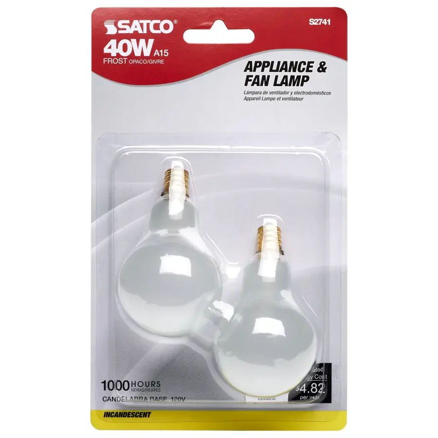 40 Watt A15 Incandescent - Frost - Appliance Lamp - 1000 Average rated hours - 420 Lumens - Candelabra base - 120 Volt - 2-Card - Image 2