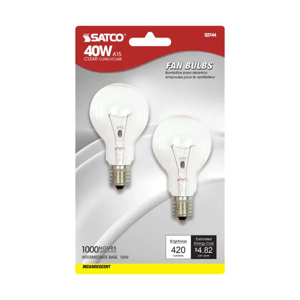40 Watt A15 Incandescent - Clear - Appliance Lamp - 1000 Average rated hours - 420 Lumens - Intermediate base - 120 Volt - 2-Card - Image 2