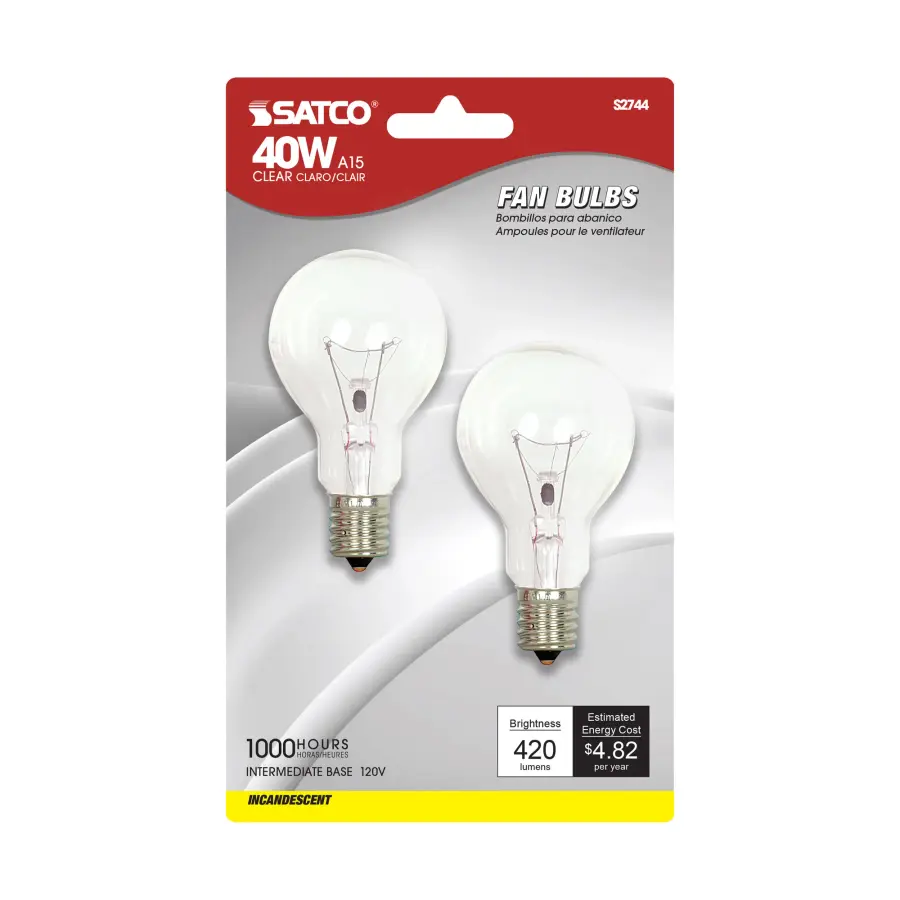 40 Watt A15 Incandescent - Clear - Appliance Lamp - 1000 Average rated hours - 420 Lumens - Intermediate base - 120 Volt - 2-Card - Image 2
