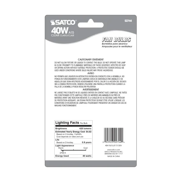 40 Watt A15 Incandescent - Clear - Appliance Lamp - 1000 Average rated hours - 420 Lumens - Intermediate base - 120 Volt - 2-Card - Image 3