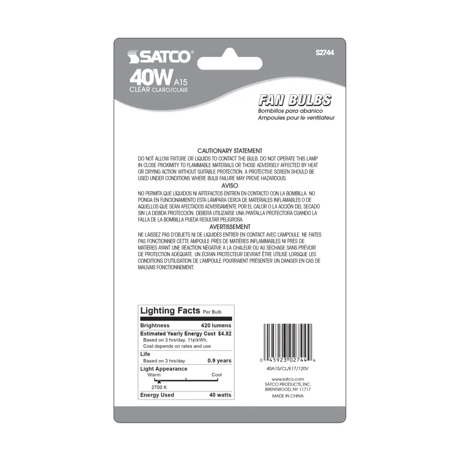 40 Watt A15 Incandescent - Clear - Appliance Lamp - 1000 Average rated hours - 420 Lumens - Intermediate base - 120 Volt - 2-Card - Image 3