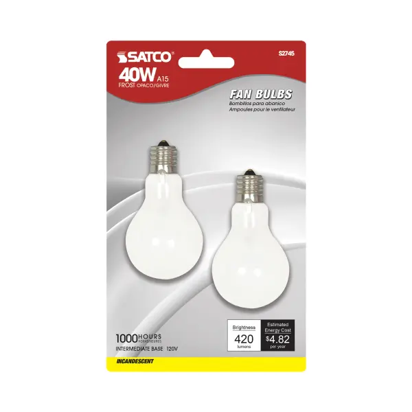 40 Watt A15 Incandescent - Frost - Appliance Lamp - 1000 Average rated hours - 420 Lumens - Intermediate base - 120 Volt - 2-Card - Image 2