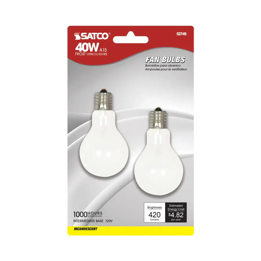 40 Watt A15 Incandescent - Frost - Appliance Lamp - 1000 Average rated hours - 420 Lumens - Intermediate base - 120 Volt - 2-Card - Image 2