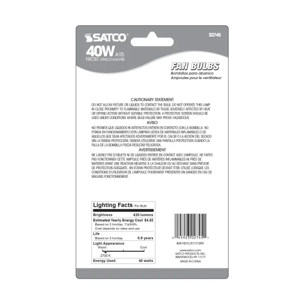 40 Watt A15 Incandescent - Frost - Appliance Lamp - 1000 Average rated hours - 420 Lumens - Intermediate base - 120 Volt - 2-Card - Image 3