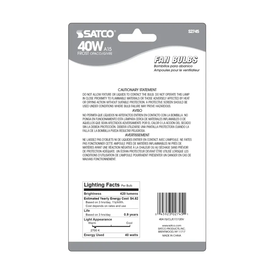 40 Watt A15 Incandescent - Frost - Appliance Lamp - 1000 Average rated hours - 420 Lumens - Intermediate base - 120 Volt - 2-Card - Image 3