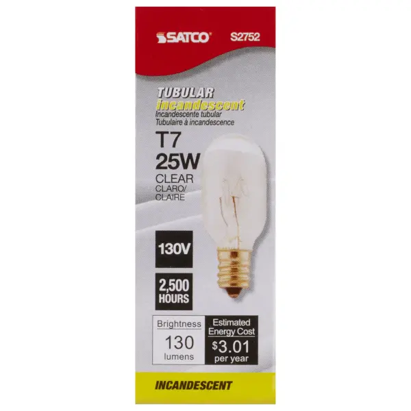 25 Watt T7 Incandescent - Clear - Candelabra base - 130 Volt - Image 2