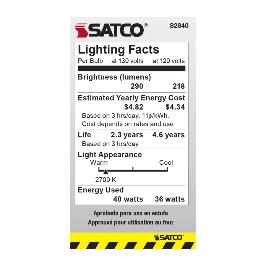 40 Watt A15 Incandescent - Clear - Appliance Lamp - 2500 Average rated hours - 300/225 Lumens - Medium base - 130/120 Volt - Teflon/PFA Shatterproof - Image 6