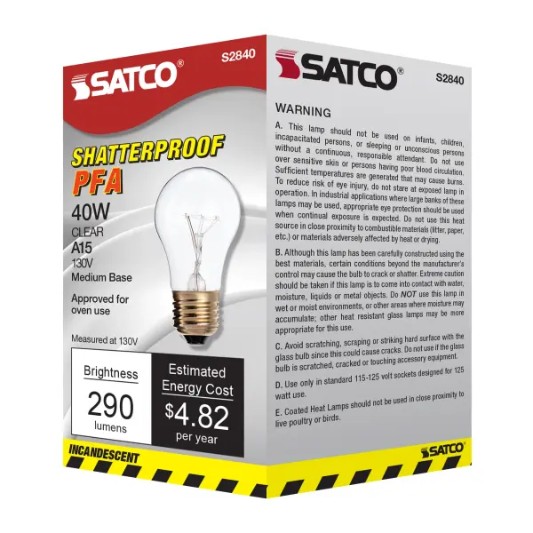 40 Watt A15 Incandescent - Clear - Appliance Lamp - 2500 Average rated hours - 300/225 Lumens - Medium base - 130/120 Volt - Teflon/PFA Shatterproof - Image 8