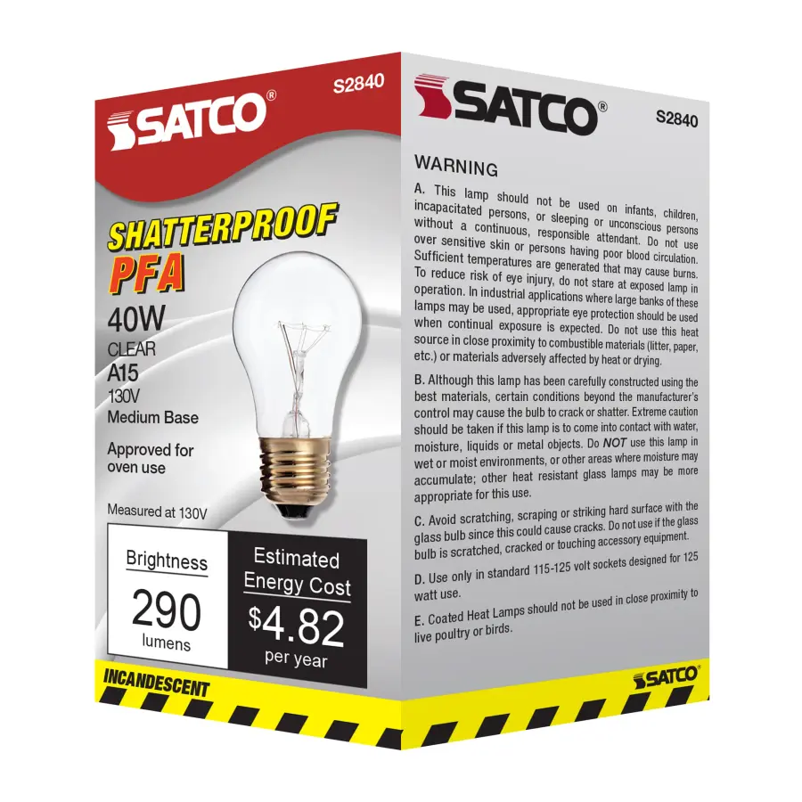 40 Watt A15 Incandescent - Clear - Appliance Lamp - 2500 Average rated hours - 300/225 Lumens - Medium base - 130/120 Volt - Teflon/PFA Shatterproof - Image 8