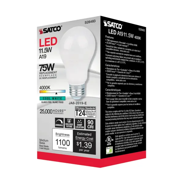 11.5 Watt - A19 LED - 90CRI - 4000K - Medium base - 220 deg. Beam Angle - 120 Volt - 1100 Lumens - CEC - Image 5