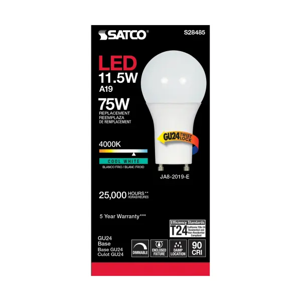 11.5 Watt - A19 LED - 90CRI - 4000K - GU24 base - 220 deg. Beam Angle - 120 Volt - 1100 Lumens - CEC - Image 3
