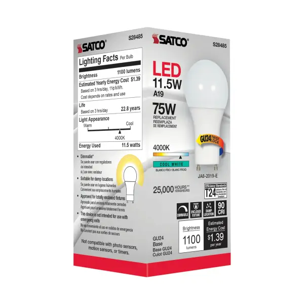 11.5 Watt - A19 LED - 90CRI - 4000K - GU24 base - 220 deg. Beam Angle - 120 Volt - 1100 Lumens - CEC - Image 4