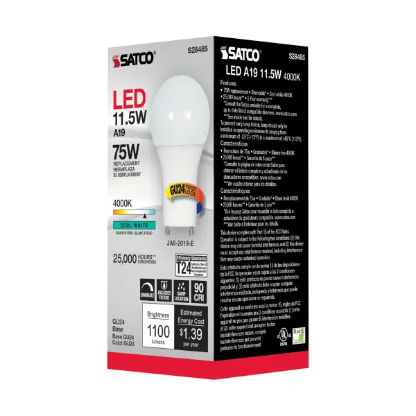11.5 Watt - A19 LED - 90CRI - 4000K - GU24 base - 220 deg. Beam Angle - 120 Volt - 1100 Lumens - CEC - Image 5