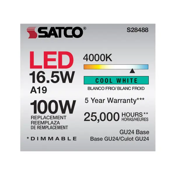 16.5 Watt - A19 LED - 90CRI - 4000K - GU24 base - 220 deg. Beam Angle - 120 Volt - 1600 Lumens - CEC - Image 7