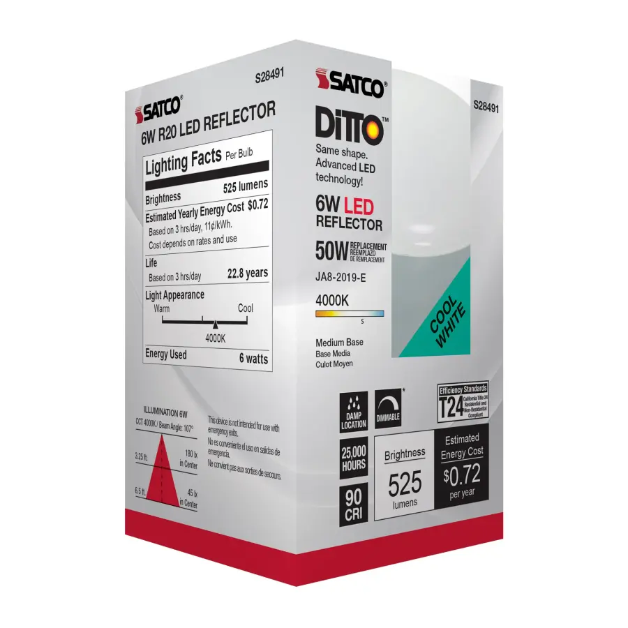 6 Watt - R20 LED - 4000K - Medium base - 120 Volt - Image 7