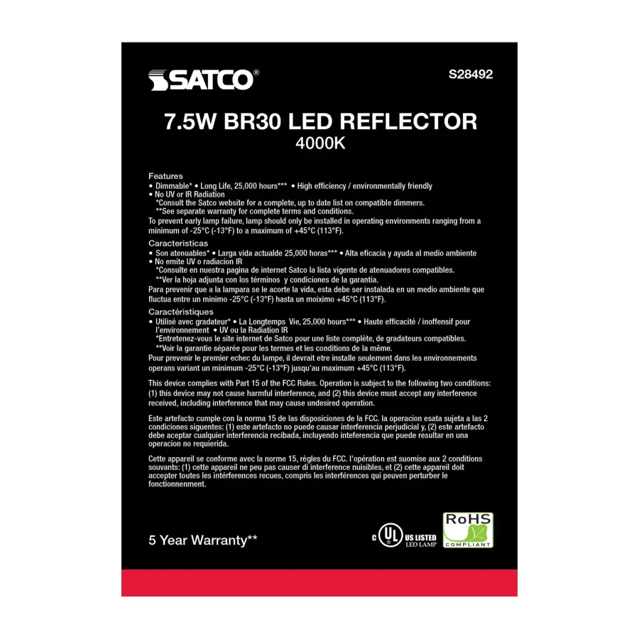 7.5 Watt - BR30 LED - 4000K - Medium base - 120 Volt - Image 4