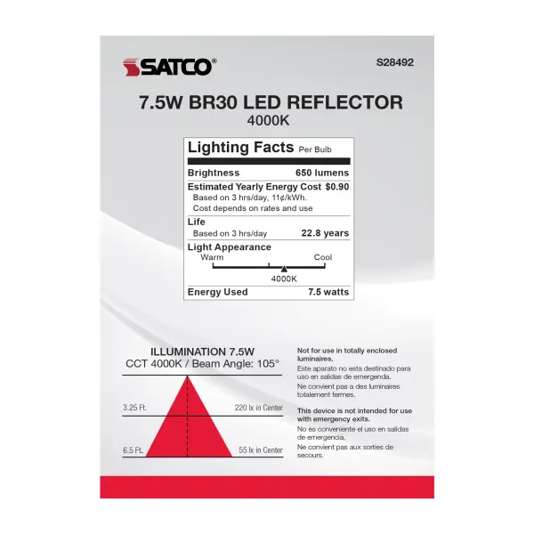 7.5 Watt - BR30 LED - 4000K - Medium base - 120 Volt - Image 5