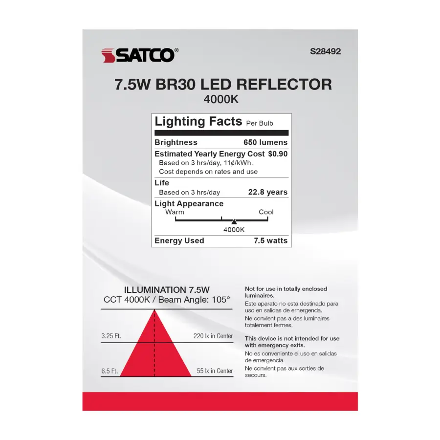 7.5 Watt - BR30 LED - 4000K - Medium base - 120 Volt - Image 5