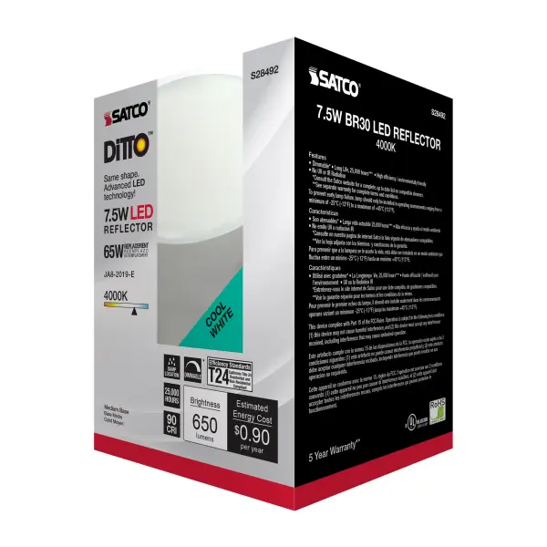 7.5 Watt - BR30 LED - 4000K - Medium base - 120 Volt - Image 6