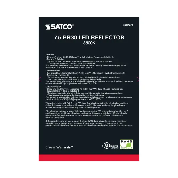 7.5 Watt - BR30 LED - 3500K - Medium base - 120 Volt - Image 5