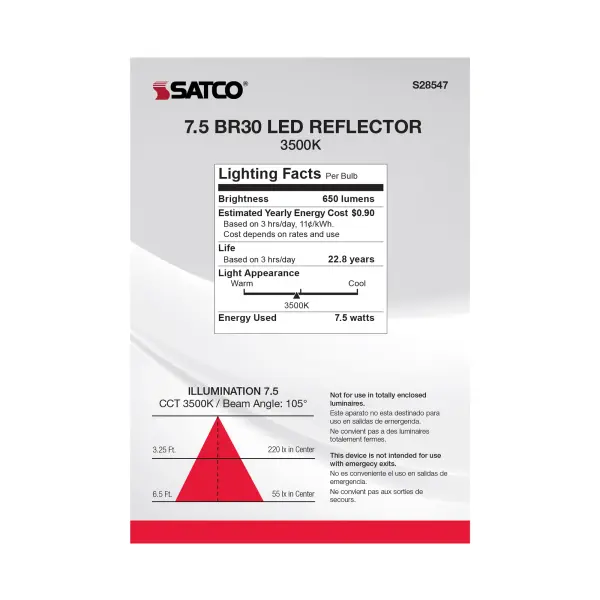 7.5 Watt - BR30 LED - 3500K - Medium base - 120 Volt - Image 6