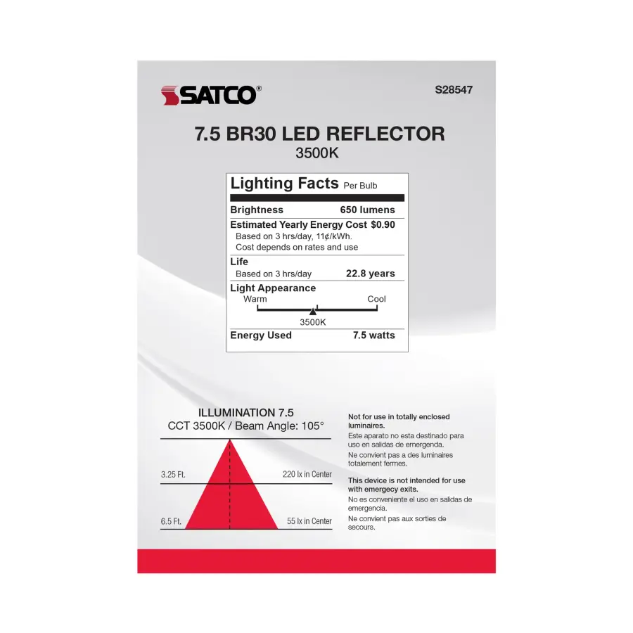 7.5 Watt - BR30 LED - 3500K - Medium base - 120 Volt - Image 6