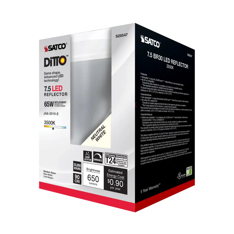7.5 Watt - BR30 LED - 3500K - Medium base - 120 Volt - Image 7