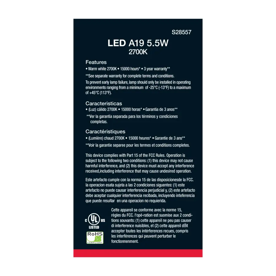 5.5 Watt - A19 LED - Frosted - 2700K - Medium base - 120 Volt - 4-pack - Image 4