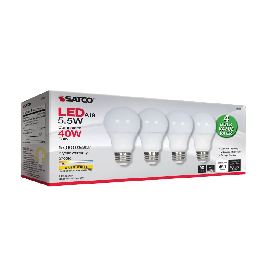 5.5 Watt - A19 LED - Frosted - 2700K - Medium base - 120 Volt - 4-pack - Image 7