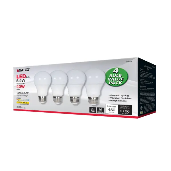 5.5 Watt - A19 LED - Frosted - 2700K - Medium base - 120 Volt - 4-pack - Image 8