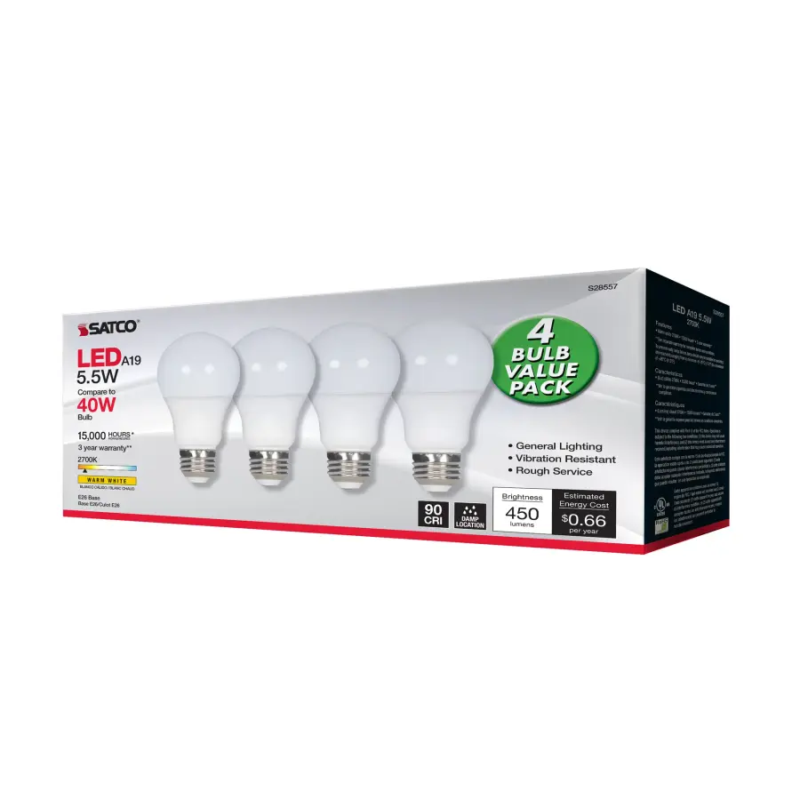 5.5 Watt - A19 LED - Frosted - 2700K - Medium base - 120 Volt - 4-pack - Image 8