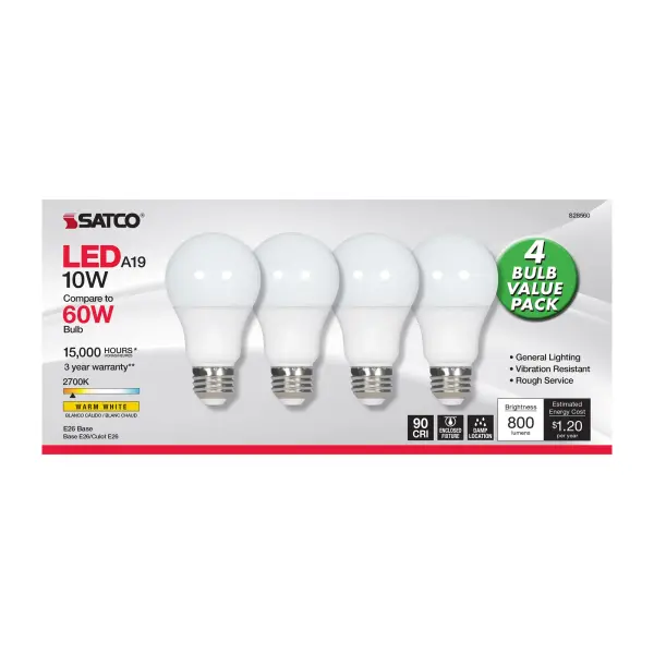 10 Watt - A19 LED - Frosted - 2700K - Medium base - 120 Volt - 4-pack - Image 2