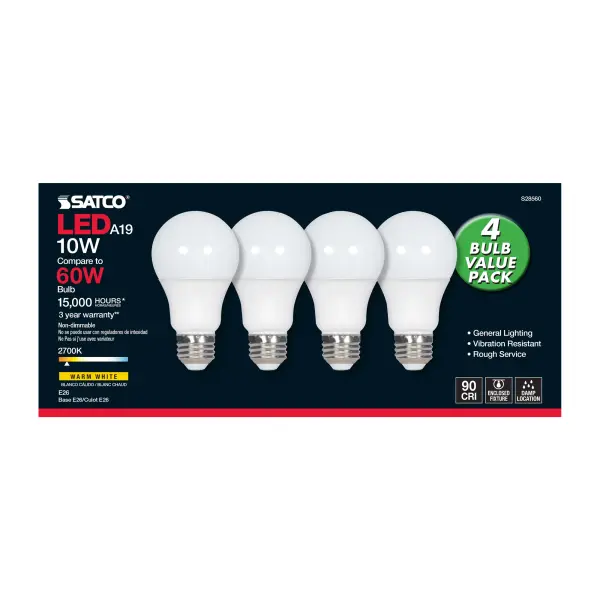 10 Watt - A19 LED - Frosted - 2700K - Medium base - 120 Volt - 4-pack - Image 3