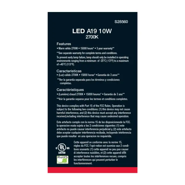 10 Watt - A19 LED - Frosted - 2700K - Medium base - 120 Volt - 4-pack - Image 4
